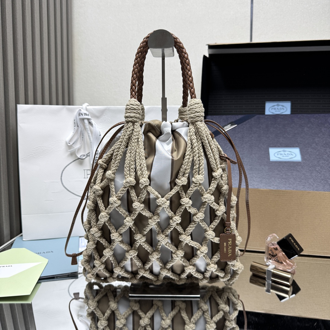 Pra*a noué medium cotton macramé bag 37x30cm